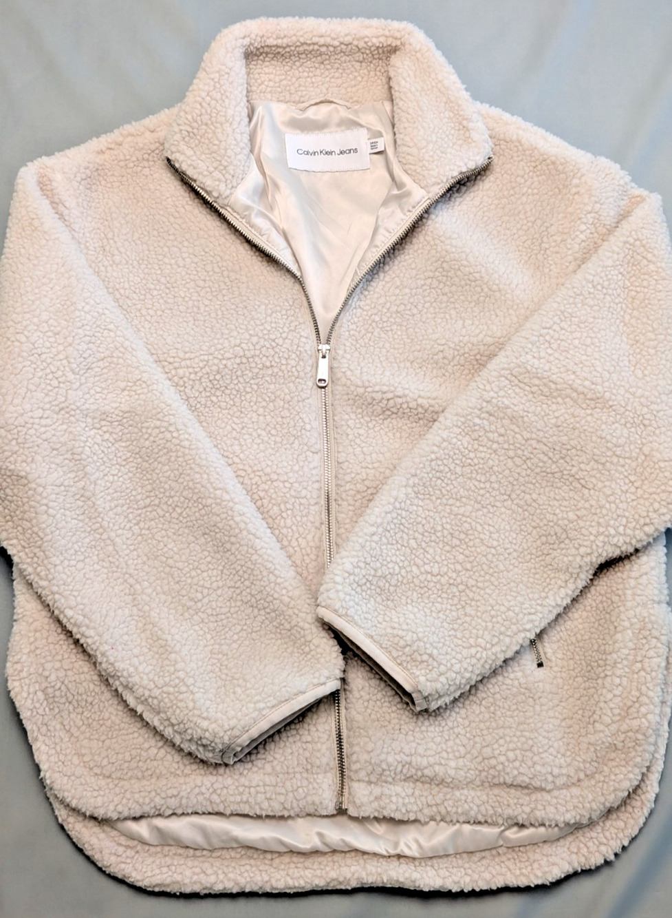 Calvin Klein Womens Ivory Sherpa Fleece Full Zip Jacket Gorpcore Y2K Size S